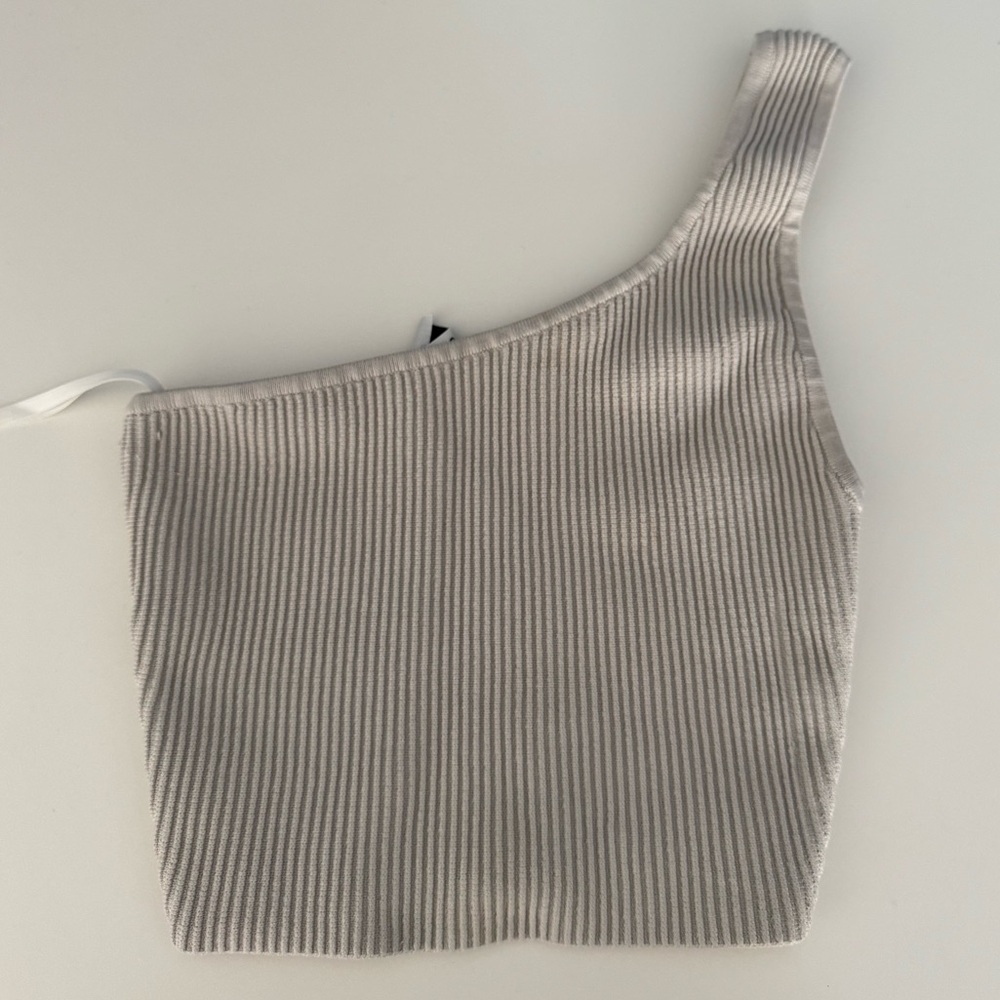 Babaton Ribbed Knit Top in Light Gray